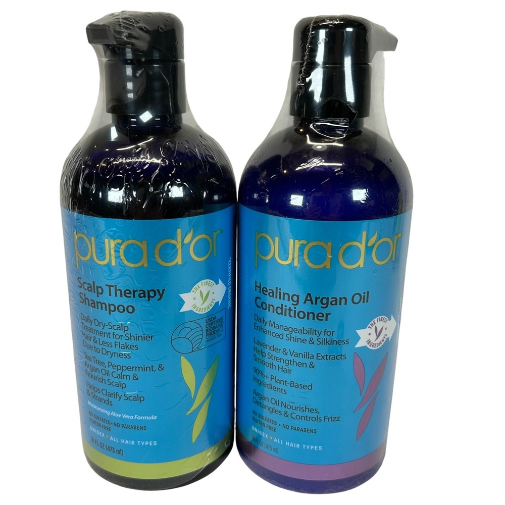 Pura Dor Scalp Therapy Shampoo and Healing Argan Oil Conditioner Set 16oz Each